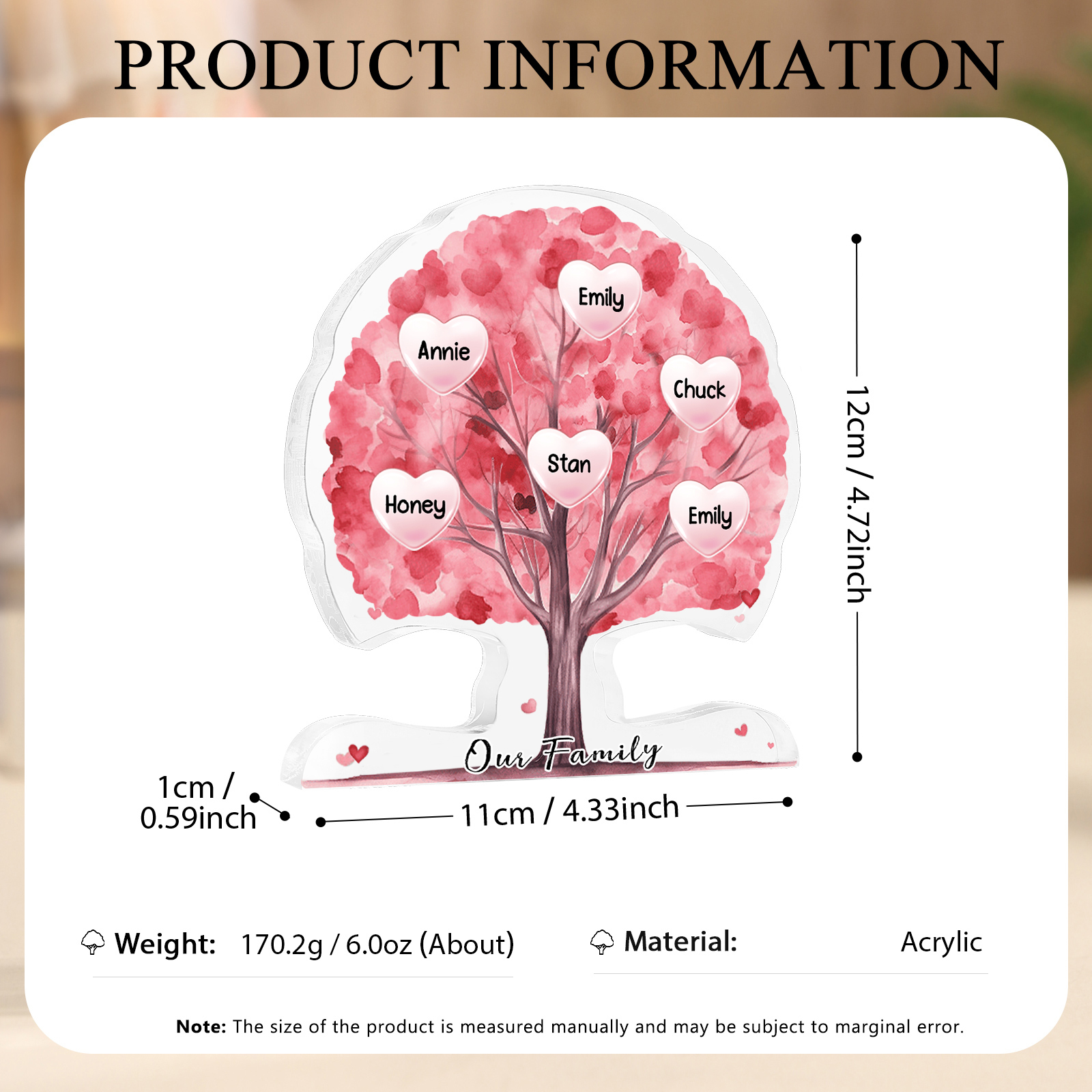 Personalized Tree Shaped Acrylic Plaque Best Mom Ever Custom Family Tree Gift for Mom | Lorajewel