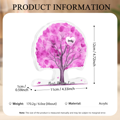 Personalized Tree Shaped Acrylic Plaque Best Mom Ever Custom Family Tree Gift for Mom | Lorajewel