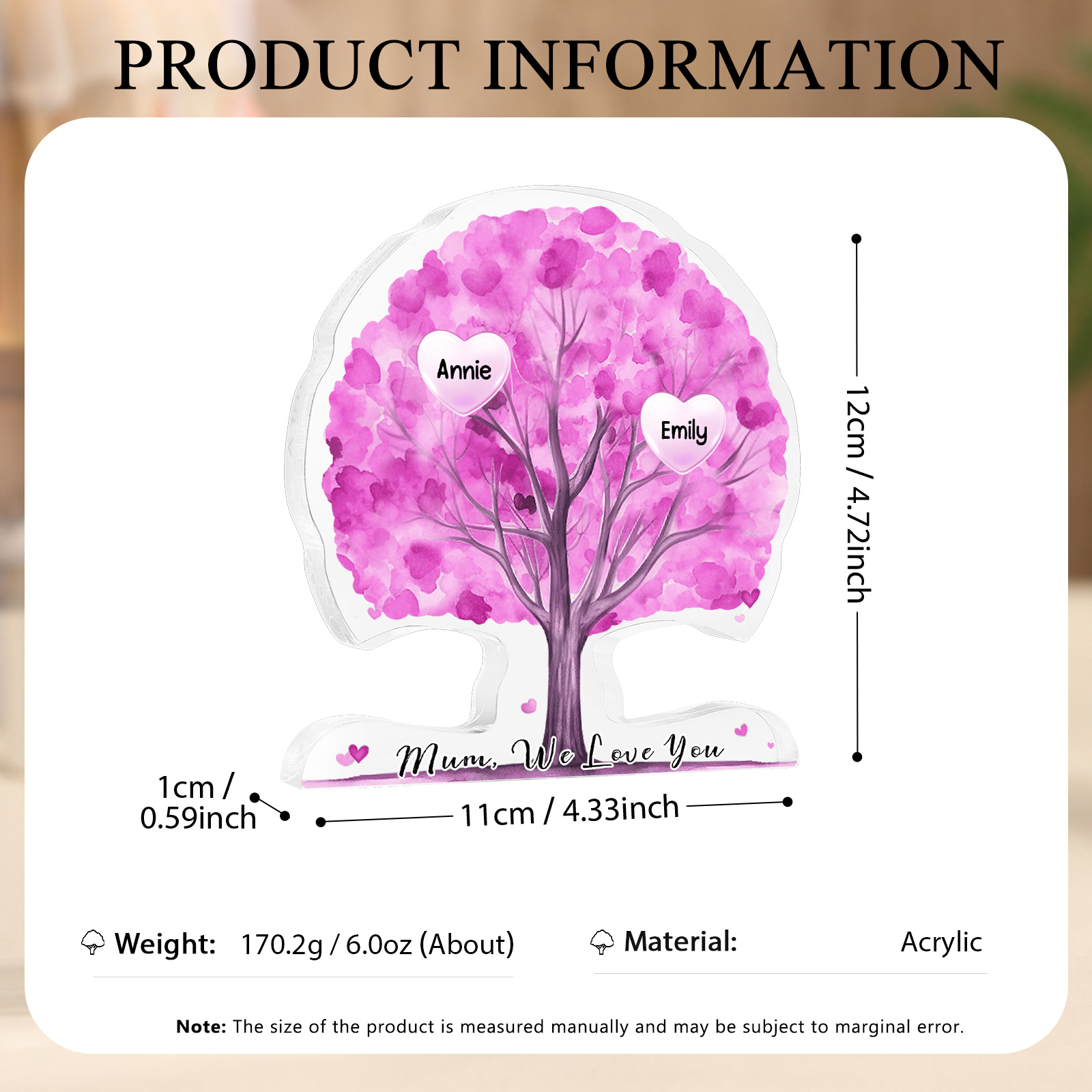 Personalized Tree Shaped Acrylic Plaque Best Mom Ever Custom Family Tree Gift for Mom | Lorajewel