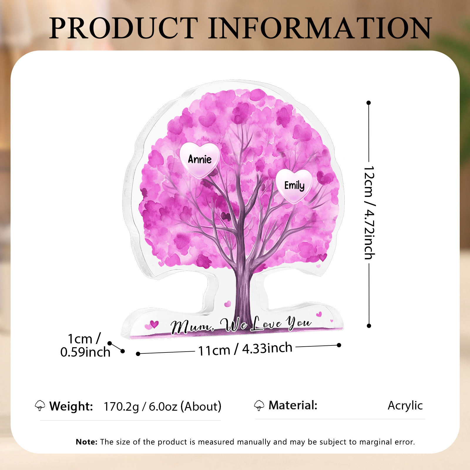 Personalized Tree Shaped Acrylic Plaque Best Mom Ever Custom Family Tree Gift for Mom | Lorajewel