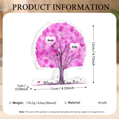 Personalized Tree Shaped Acrylic Plaque Best Mom Ever Custom Family Tree Gift for Mom | Lorajewel