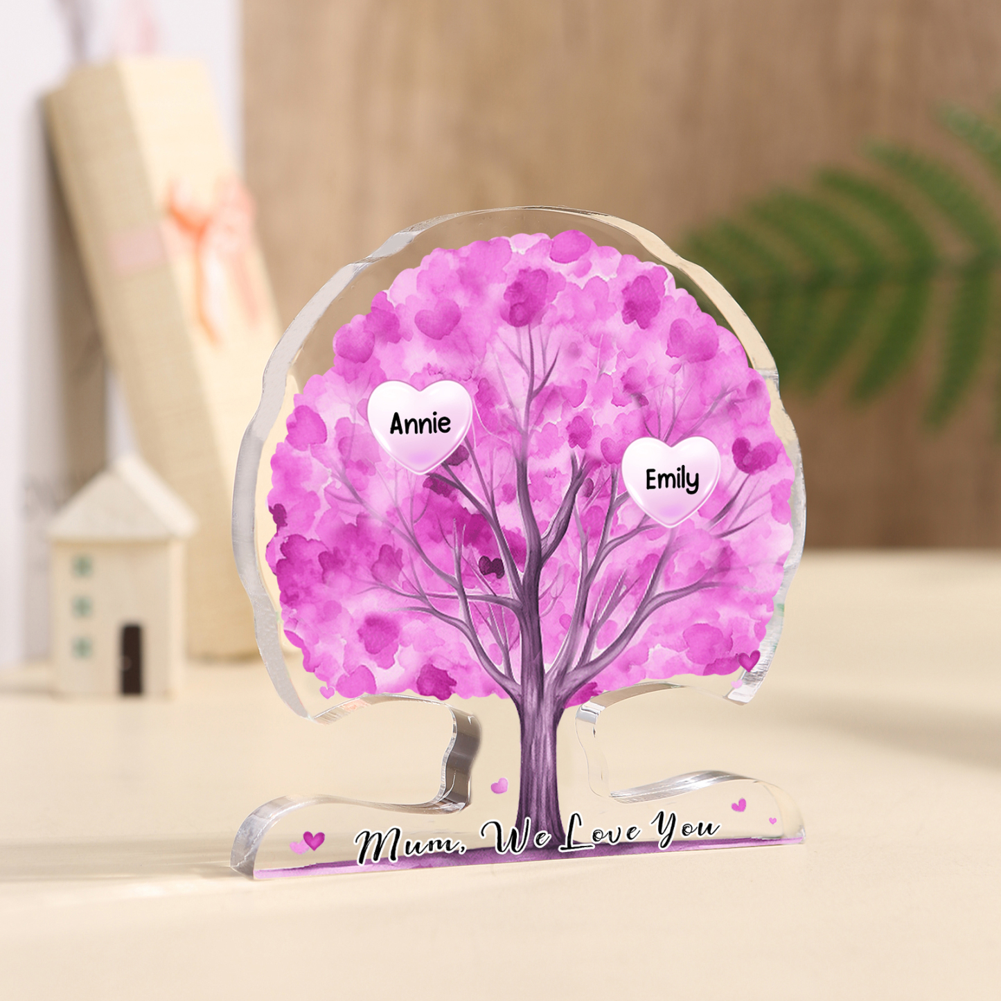 Personalized Tree Shaped Acrylic Plaque Best Mom Ever Custom Family Tree Gift for Mom | Lorajewel