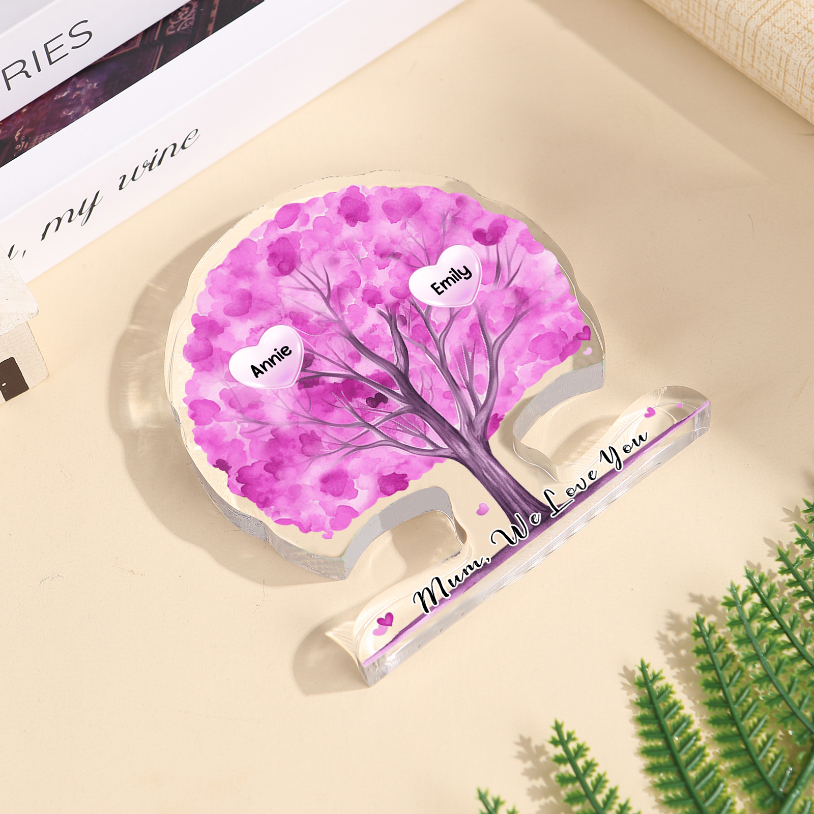 Personalized Tree Shaped Acrylic Plaque Best Mom Ever Custom Family Tree Gift for Mom | Lorajewel