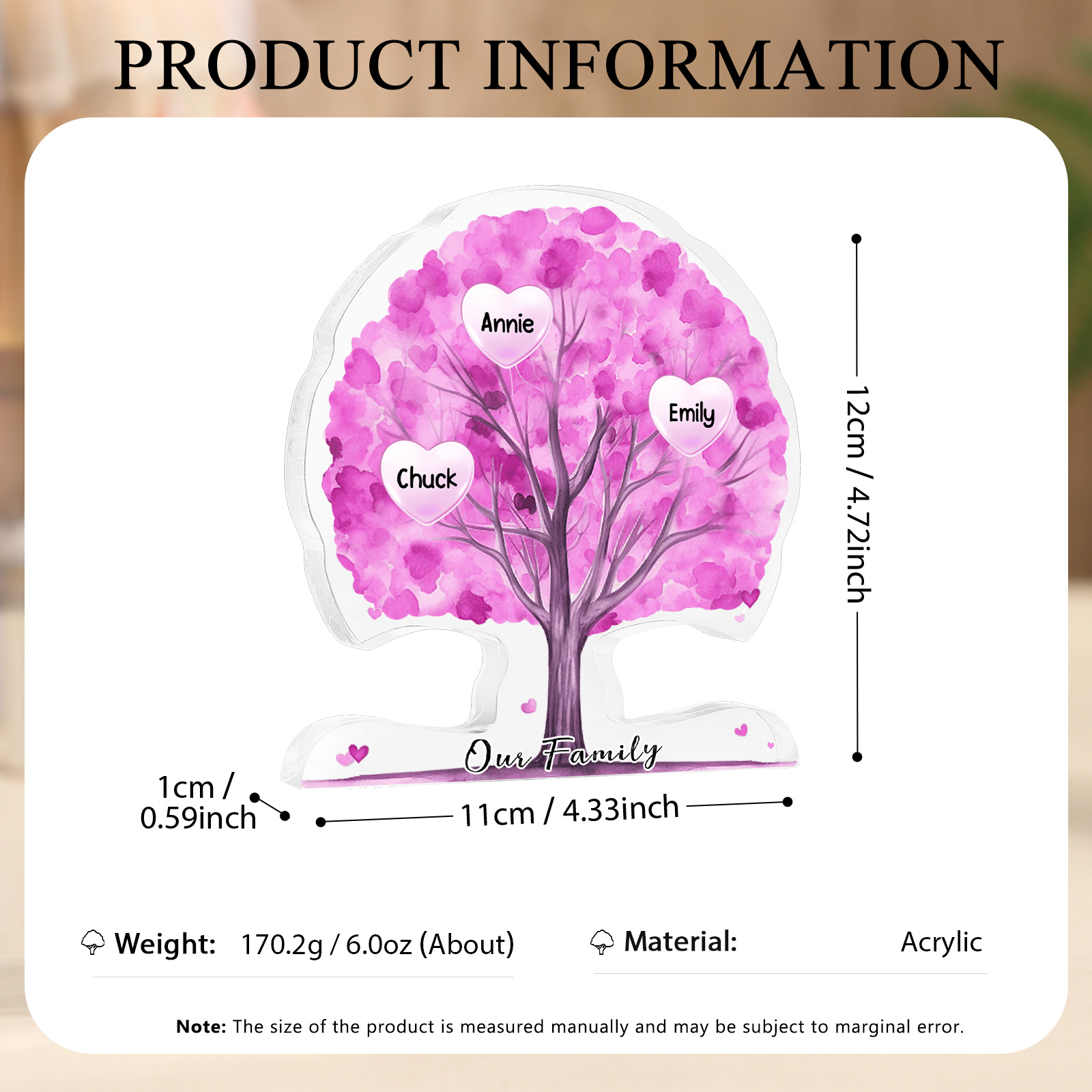 Personalized Tree Shaped Acrylic Plaque Best Mom Ever Custom Family Tree Gift for Mom | Lorajewel