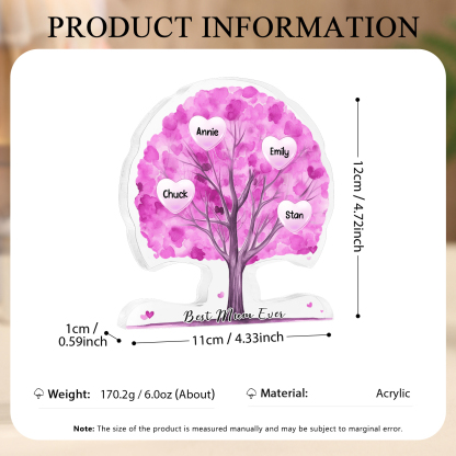 Personalized Tree Shaped Acrylic Plaque Best Mom Ever Custom Family Tree Gift for Mom | Lorajewel