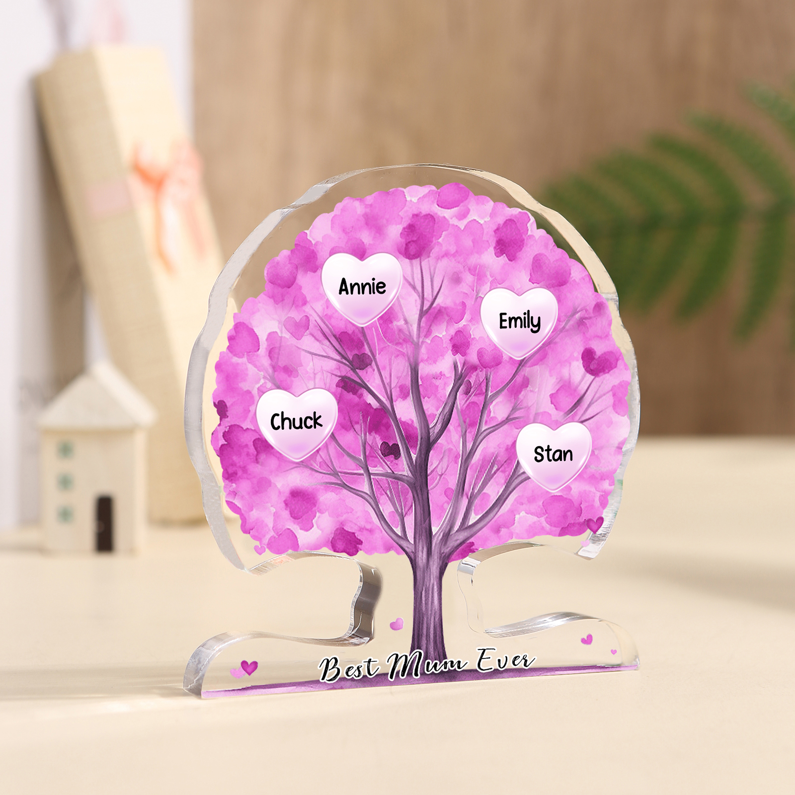 Personalized Tree Shaped Acrylic Plaque Best Mom Ever Custom Family Tree Gift for Mom | Lorajewel