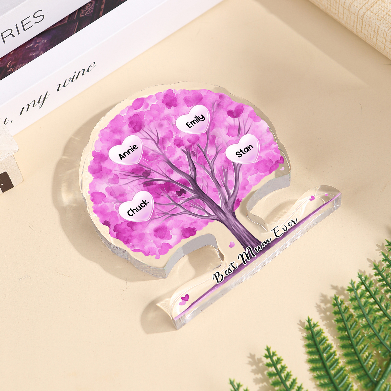 Personalized Tree Shaped Acrylic Plaque Best Mom Ever Custom Family Tree Gift for Mom | Lorajewel