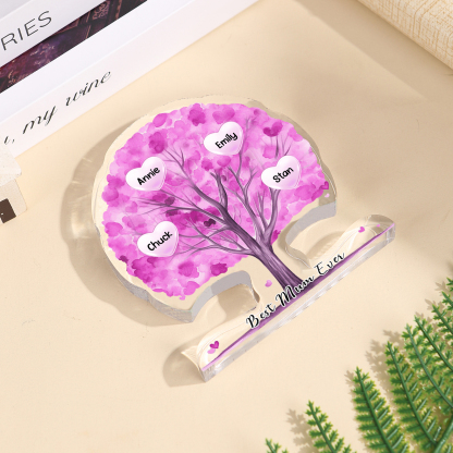 Personalized Tree Shaped Acrylic Plaque Best Mom Ever Custom Family Tree Gift for Mom | Lorajewel