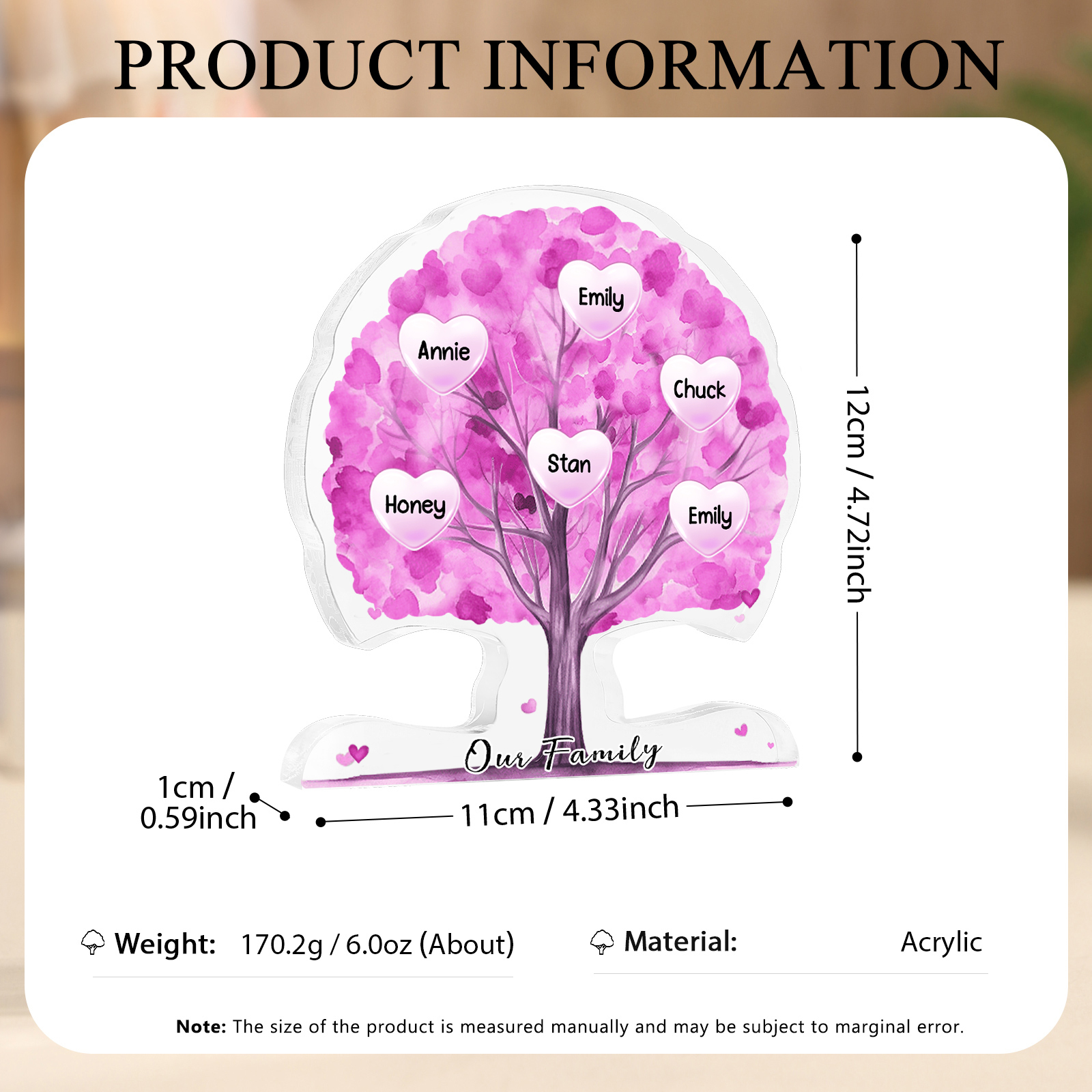 Personalized Tree Shaped Acrylic Plaque Best Mom Ever Custom Family Tree Gift for Mom | Lorajewel