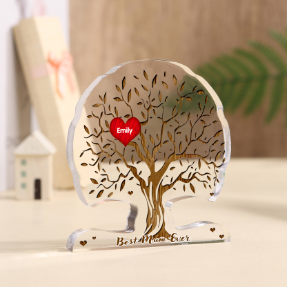Personalized Tree Shaped Acrylic Plaque Best Mom Ever Custom Family Tree Gift for Mom | Lorajewel