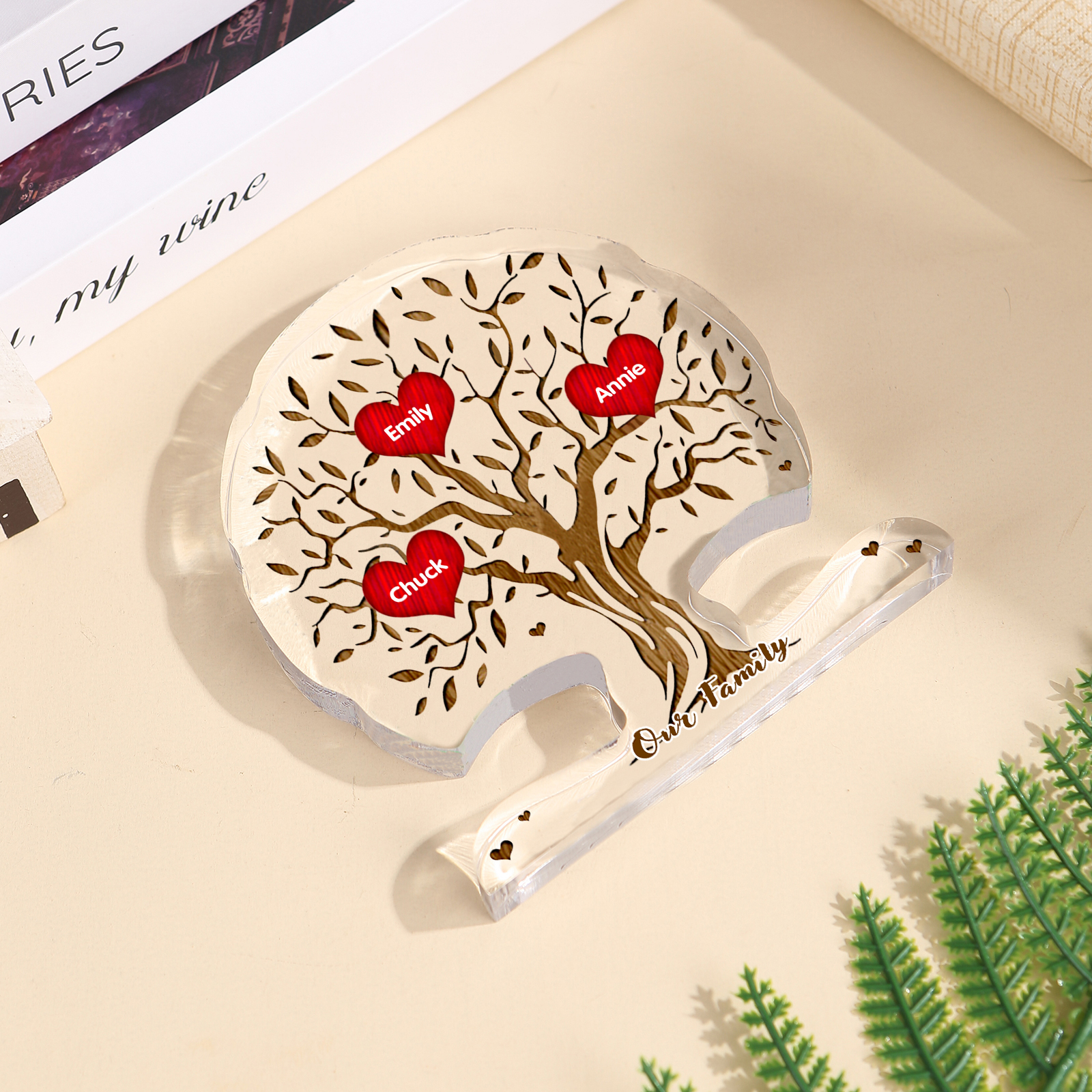 Personalized Tree Shaped Acrylic Plaque Best Mom Ever Custom Family Tree Gift for Mom | Lorajewel