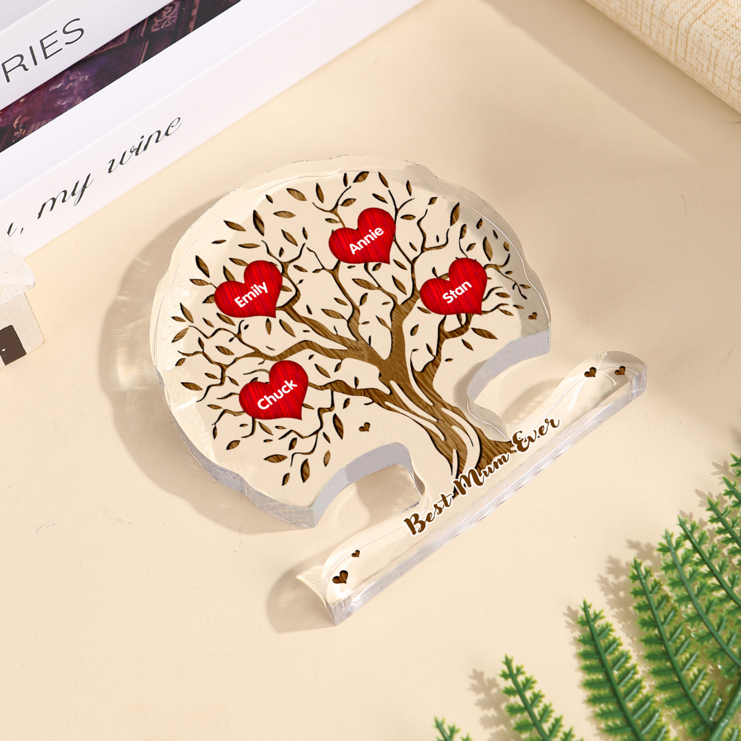 Personalized Tree Shaped Acrylic Plaque Best Mom Ever Custom Family Tree Gift for Mom | Lorajewel