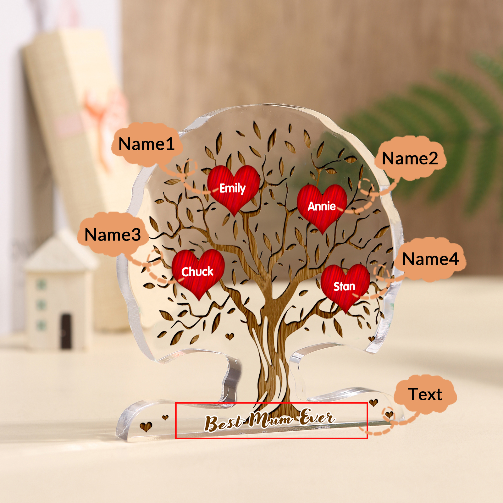 Personalized Tree Shaped Acrylic Plaque Best Mom Ever Custom Family Tree Gift for Mom | Lorajewel