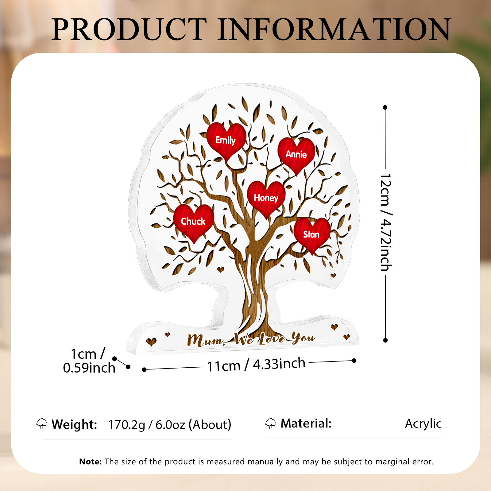 Personalized Tree Shaped Acrylic Plaque Best Mom Ever Custom Family Tree Gift for Mom | Lorajewel