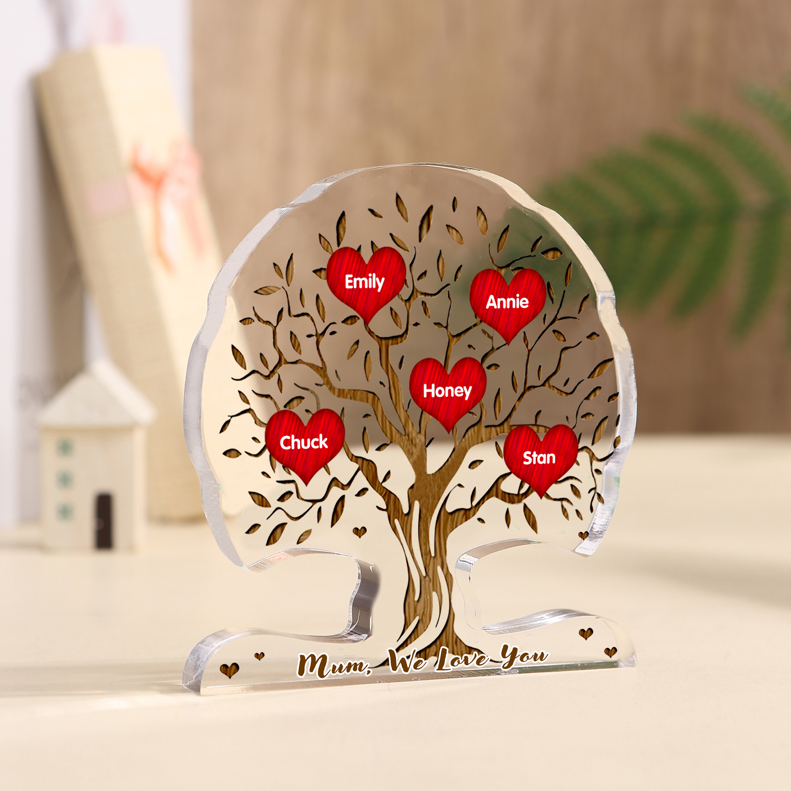 Personalized Tree Shaped Acrylic Plaque Best Mom Ever Custom Family Tree Gift for Mom | Lorajewel