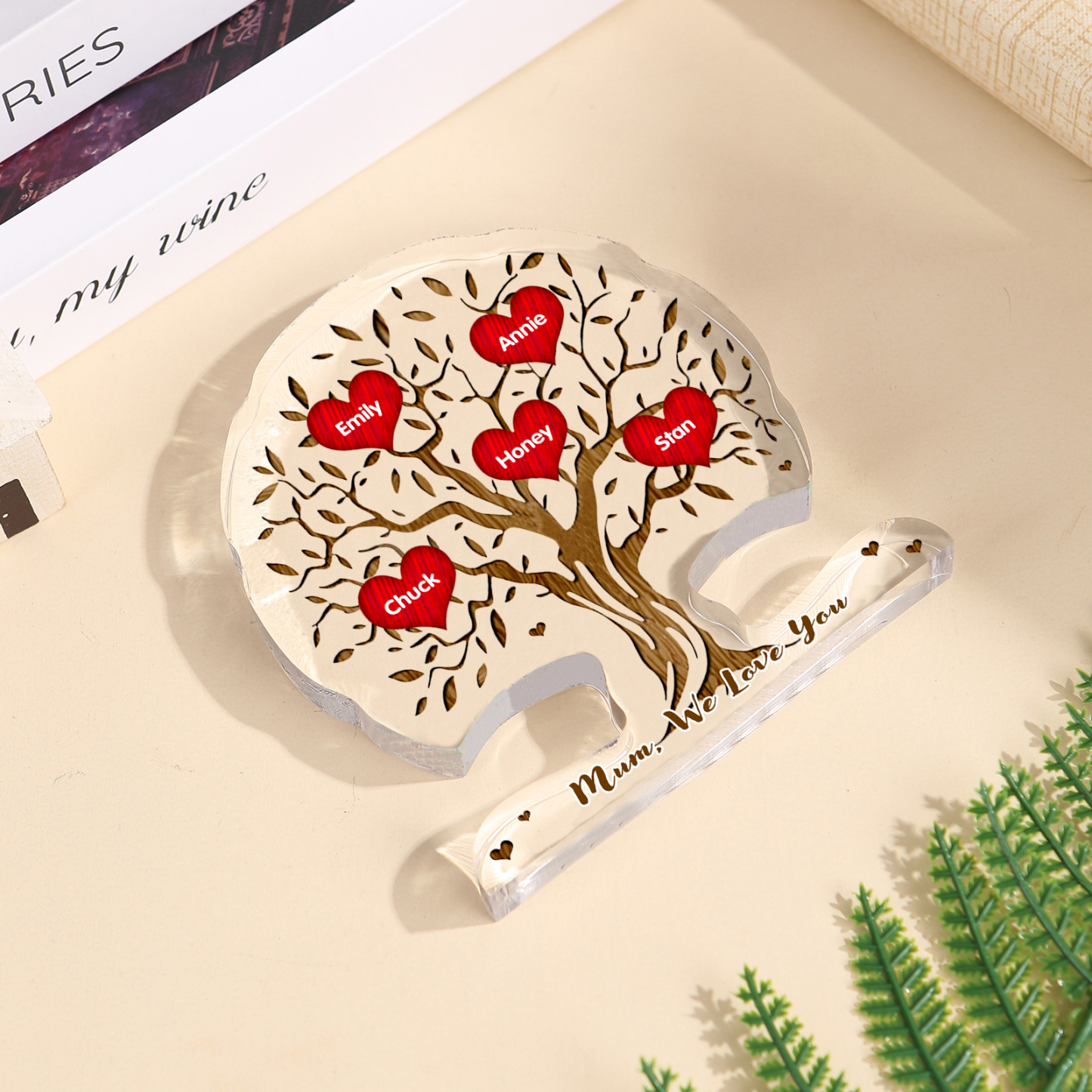 Personalized Tree Shaped Acrylic Plaque Best Mom Ever Custom Family Tree Gift for Mom | Lorajewel