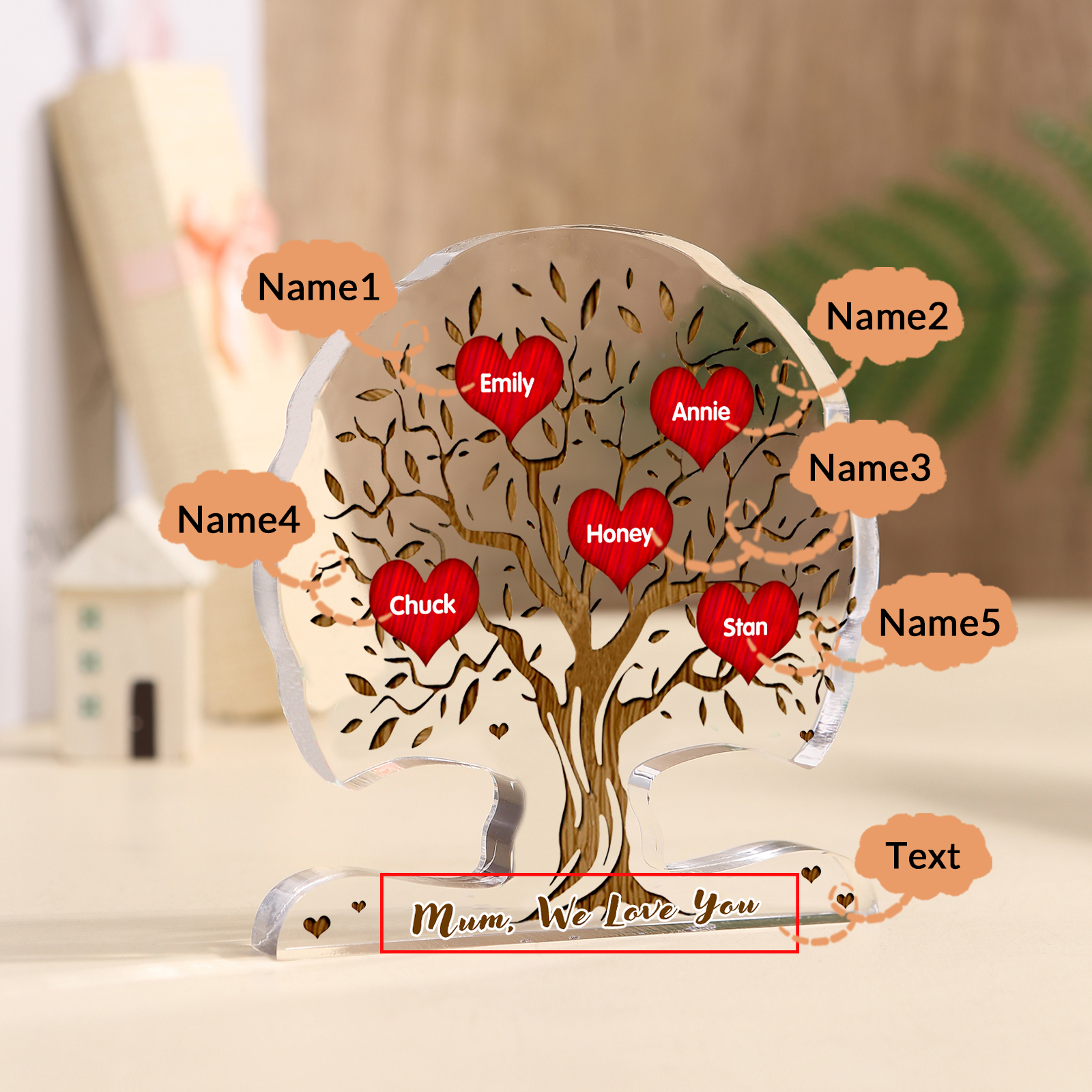 Personalized Tree Shaped Acrylic Plaque Best Mom Ever Custom Family Tree Gift for Mom | Lorajewel