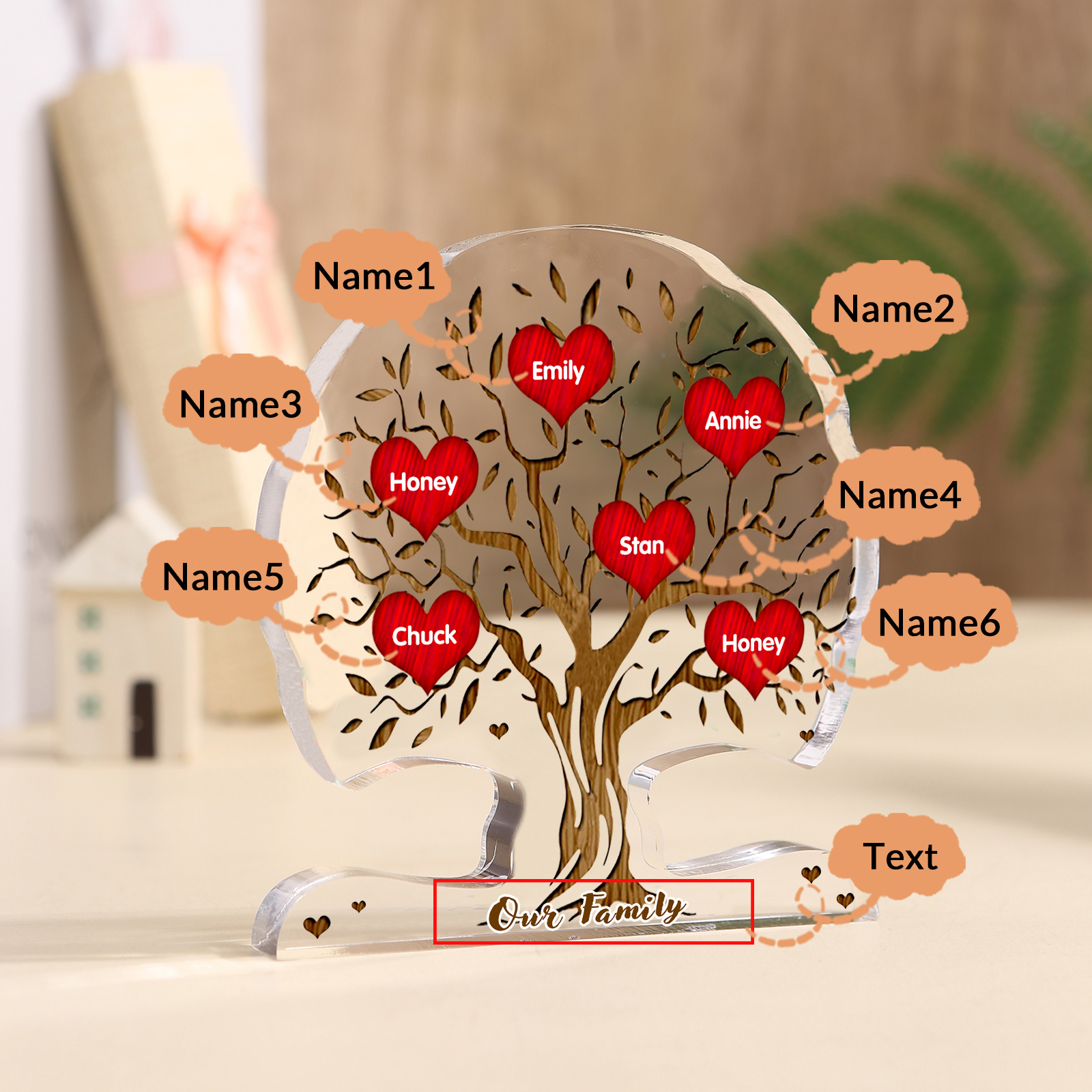 Personalized Tree Shaped Acrylic Plaque Best Mom Ever Custom Family Tree Gift for Mom | Lorajewel