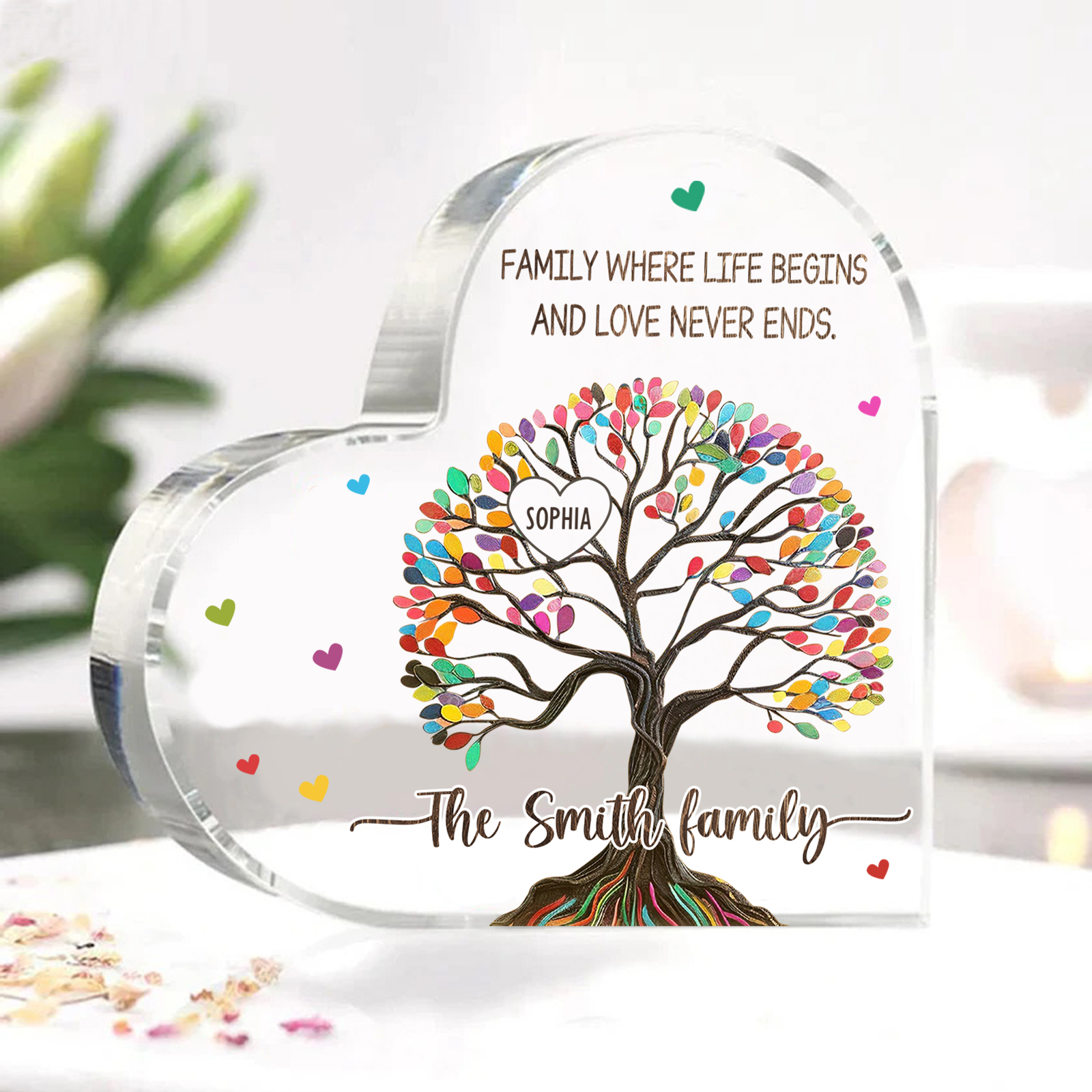 Personalized 1 Name & 2 Texts Heart-Shaped Acrylic Plaque , Custom Family Tree Gift for Mom/Nana | Lorajewel