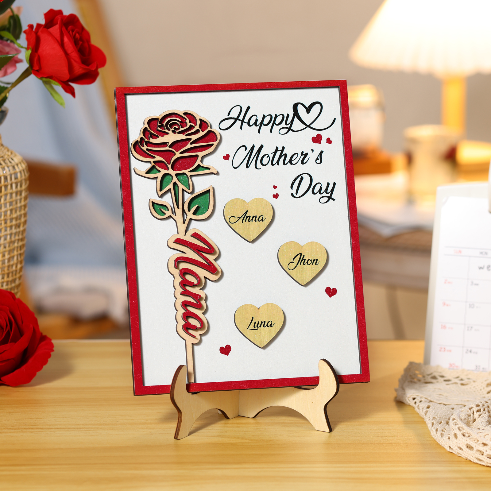 Personalised Wooden Plaque, Custom 2 Texts & 1-4 Names Gift for Mum | Jessemade