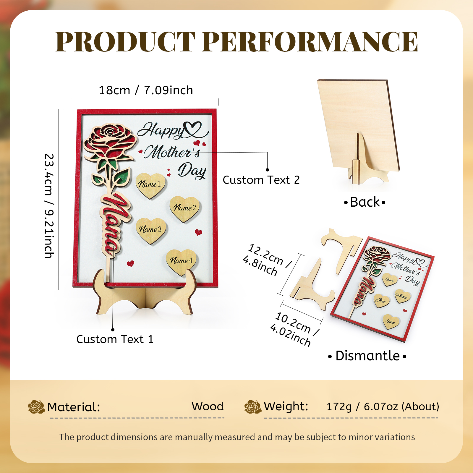 Personalised Wooden Plaque, Custom 2 Texts & 1-4 Names Gift for Mum | Jessemade