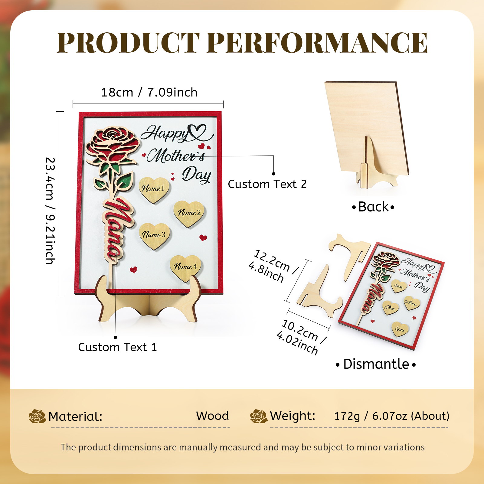 Personalised Wooden Plaque, Custom 2 Texts & 1-4 Names Gift for Mum | Jessemade