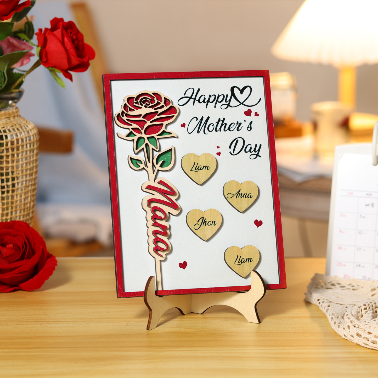 Personalised Wooden Plaque, Custom 2 Texts & 1-4 Names Gift for Mum | Jessemade