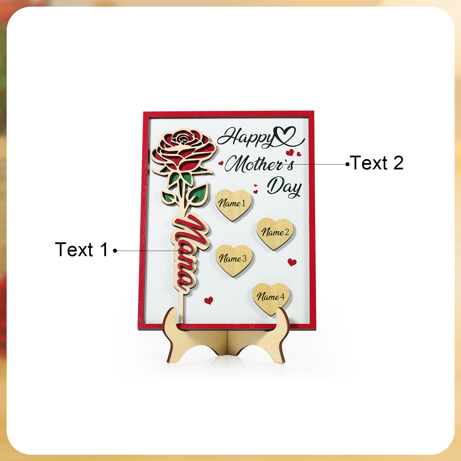 Personalised Wooden Plaque, Custom 2 Texts & 1-4 Names Gift for Mum | Jessemade