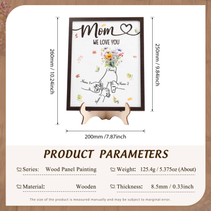 Custom Wooden Hand-in-Hand Plaque for Mom – Personalized Mother's Day Gift with 1 Text & 3 Names | Lorajewel