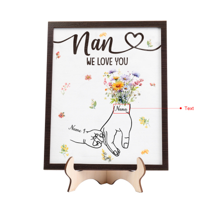 Custom Wooden Hand-in-Hand Plaque for Mom – Personalized Mother's Day Gift with Names & Flowers | Lorajewel