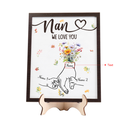 Custom Wooden Hand-in-Hand Plaque for Mom – Personalized Mother's Day Gift with 1 Text & 2 Names | Lorajewel