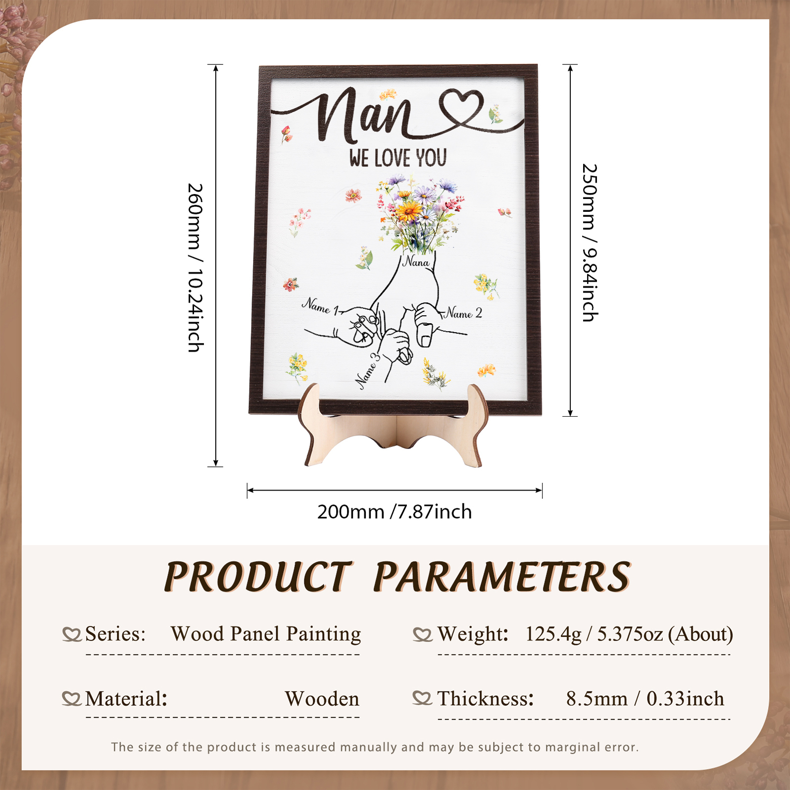 Custom Wooden Hand-in-Hand Plaque for Mom – Personalized Mother's Day Gift with 1 Text & 3 Names | Lorajewel