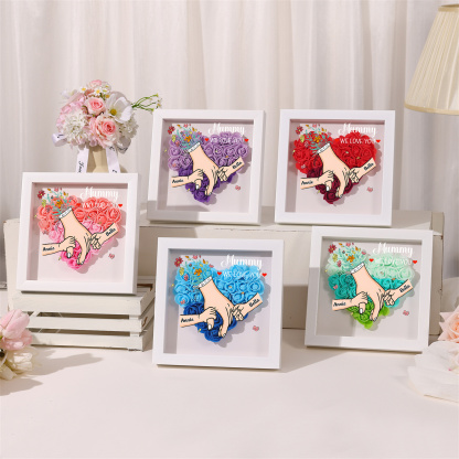 Custom Personalized Names Flower Frame – Hand-in-Hand Family Keepsake for Mom, Nan & Friends with 5 Color Options | Lorajewel