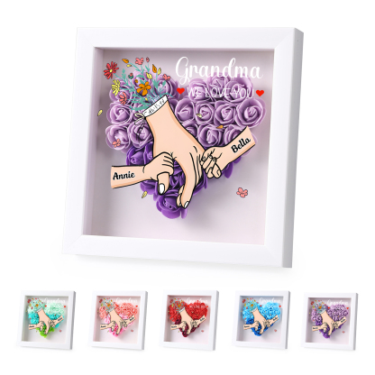 Custom Personalized Names Flower Frame – Hand-in-Hand Family Keepsake for Mom, Nan & Friends with 5 Color Options | Lorajewel