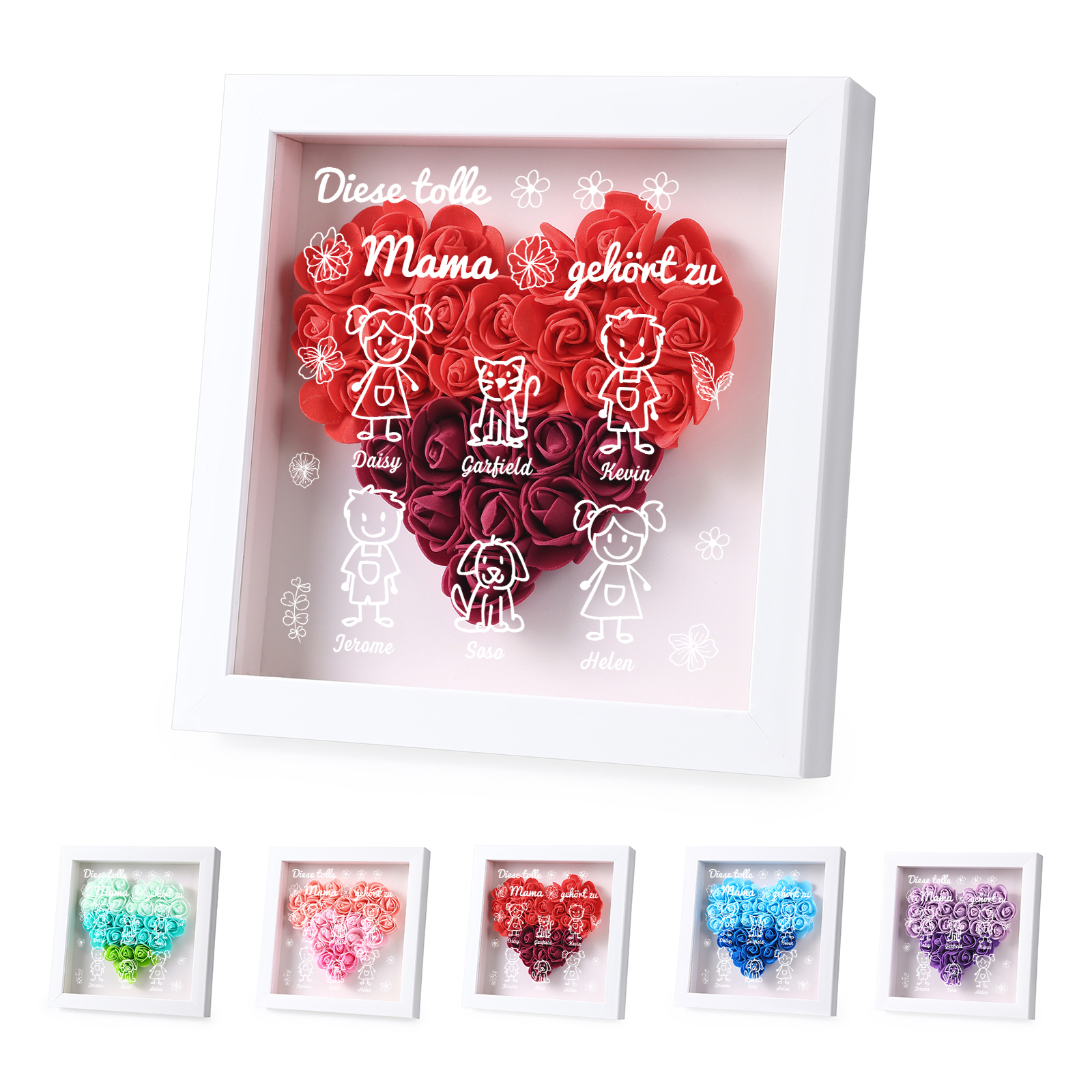 Personalized 3D Floral Shadow Box – Custom 6 Kids&Pets Names –This Great Mom Is Loved By- Gift for Mom, Grandma & Loved Ones| Lorajewel