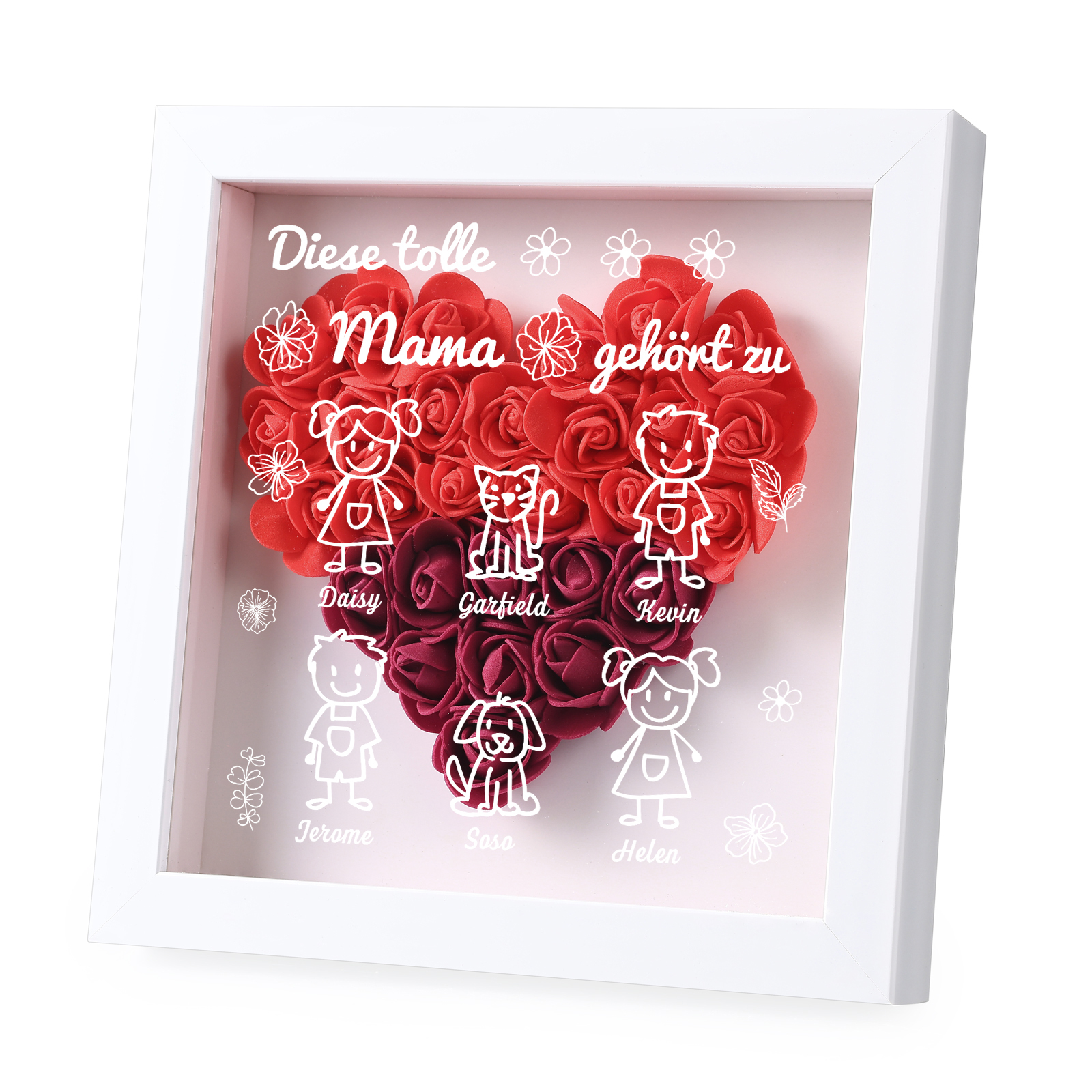 Personalized 3D Floral Shadow Box – Custom 6 Kids&Pets Names –This Great Mom Is Loved By- Gift for Mom, Grandma & Loved Ones| Lorajewel