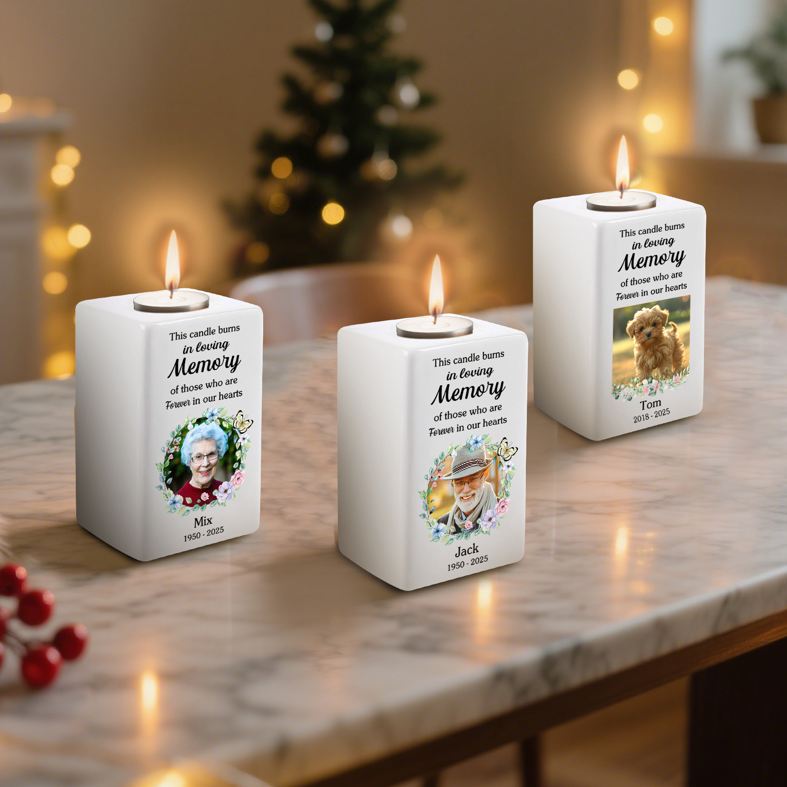 Personalised Photo Memorial Candle Holder - Custom Name & Dates Memorial Gift | Lorajewel