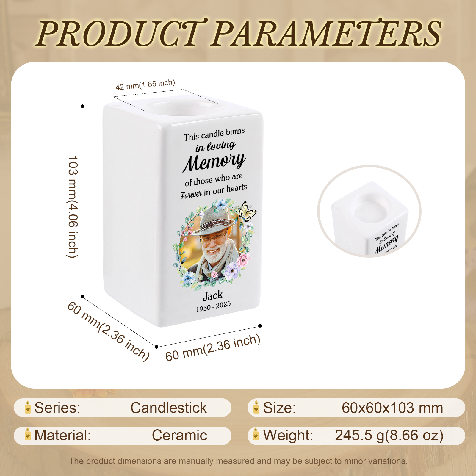 Personalised Photo Memorial Candle Holder - Custom Name & Dates Memorial Gift | Lorajewel