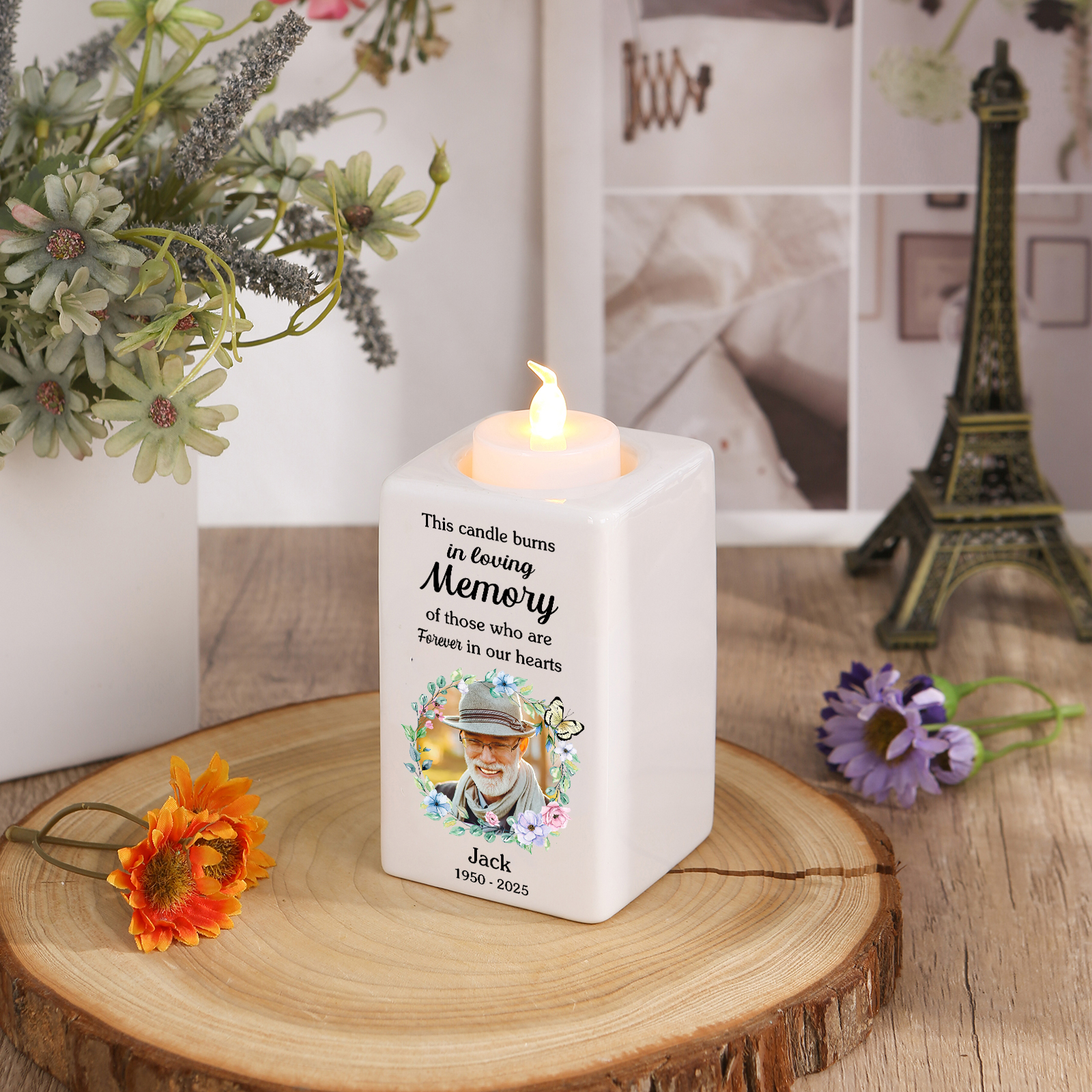 Personalised Photo Memorial Candle Holder - Custom Name & Dates Memori
