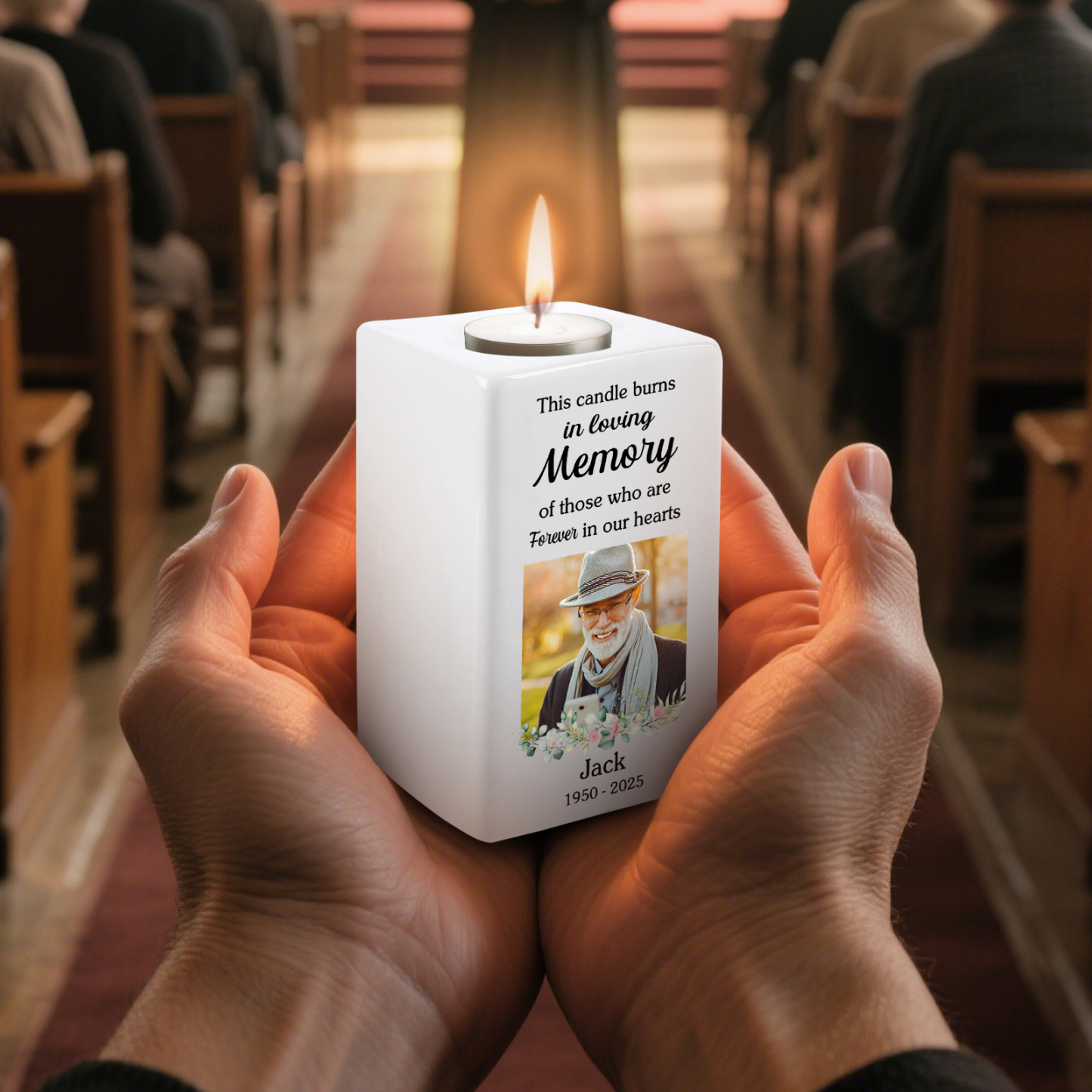 Personalised Photo Memorial Candle Holder - Custom Name & Dates Memorial Gift | Lorajewel