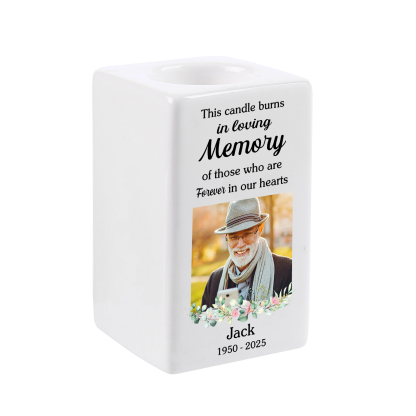 Personalised Photo Memorial Candle Holder - Custom Name & Dates Memorial Gift | Lorajewel