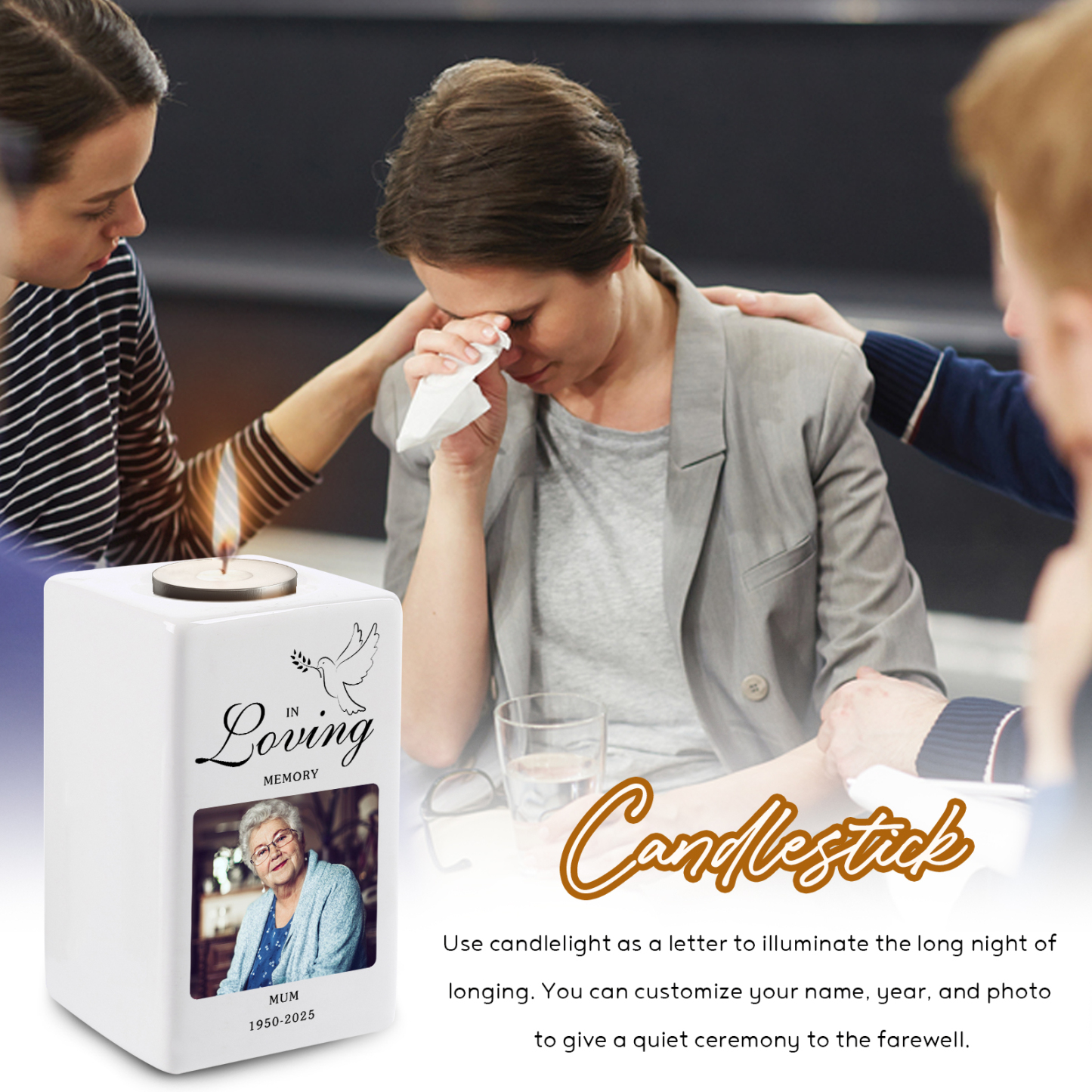 Personalised Photo Memorial Candle Holder - Custom Name & Dates Memorial Gift | Lorajewel