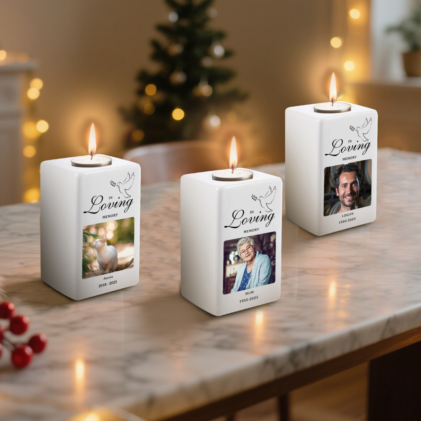 Personalised Photo Memorial Candle Holder - Custom Name & Dates Memorial Gift | Lorajewel