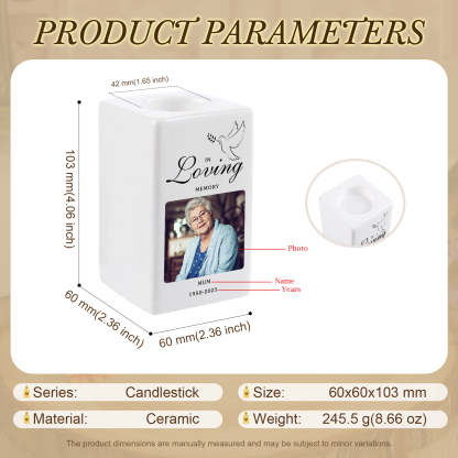 Personalised Photo Memorial Candle Holder - Custom Name & Dates Memorial Gift | Lorajewel