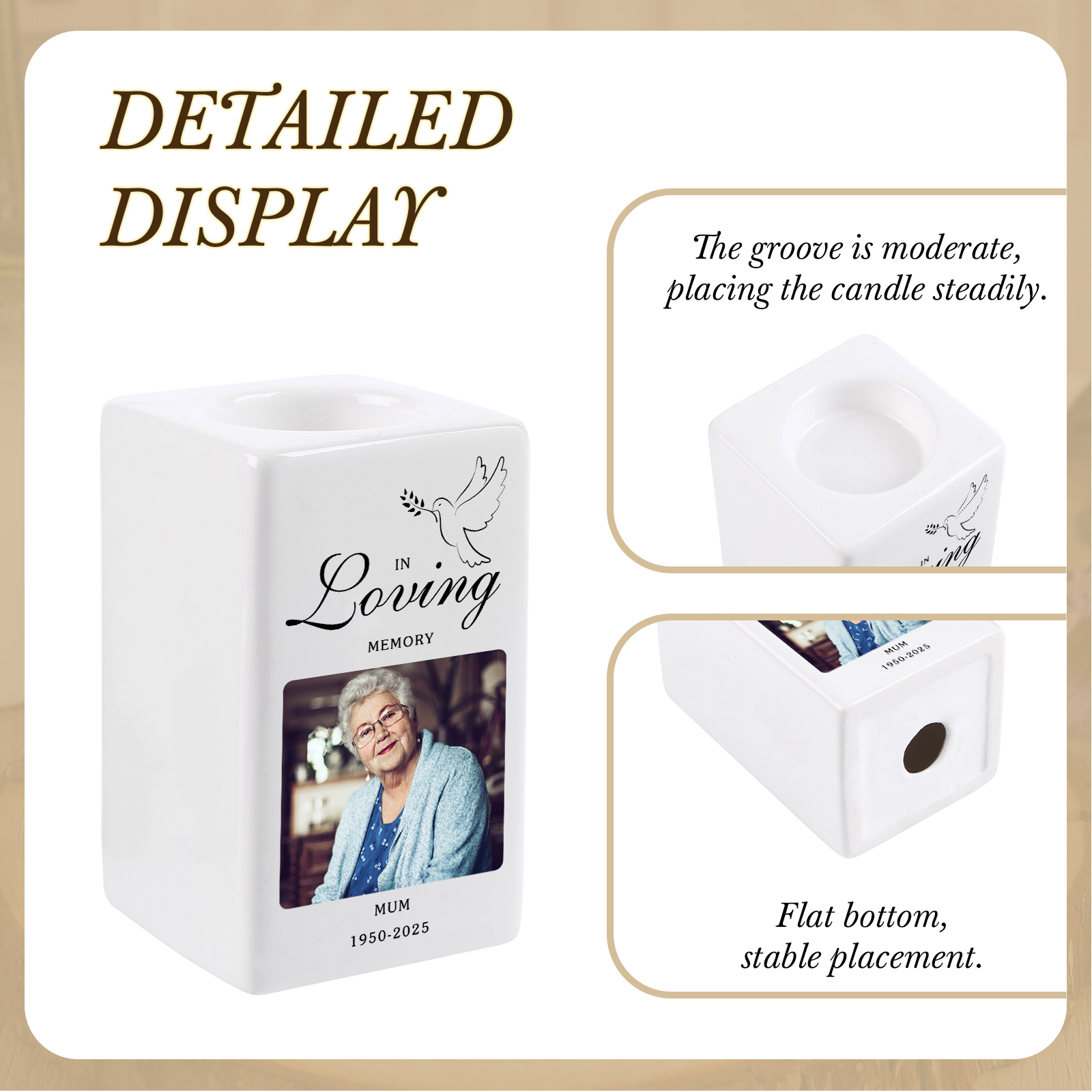 Personalised Photo Memorial Candle Holder - Custom Name & Dates Memorial Gift | Lorajewel
