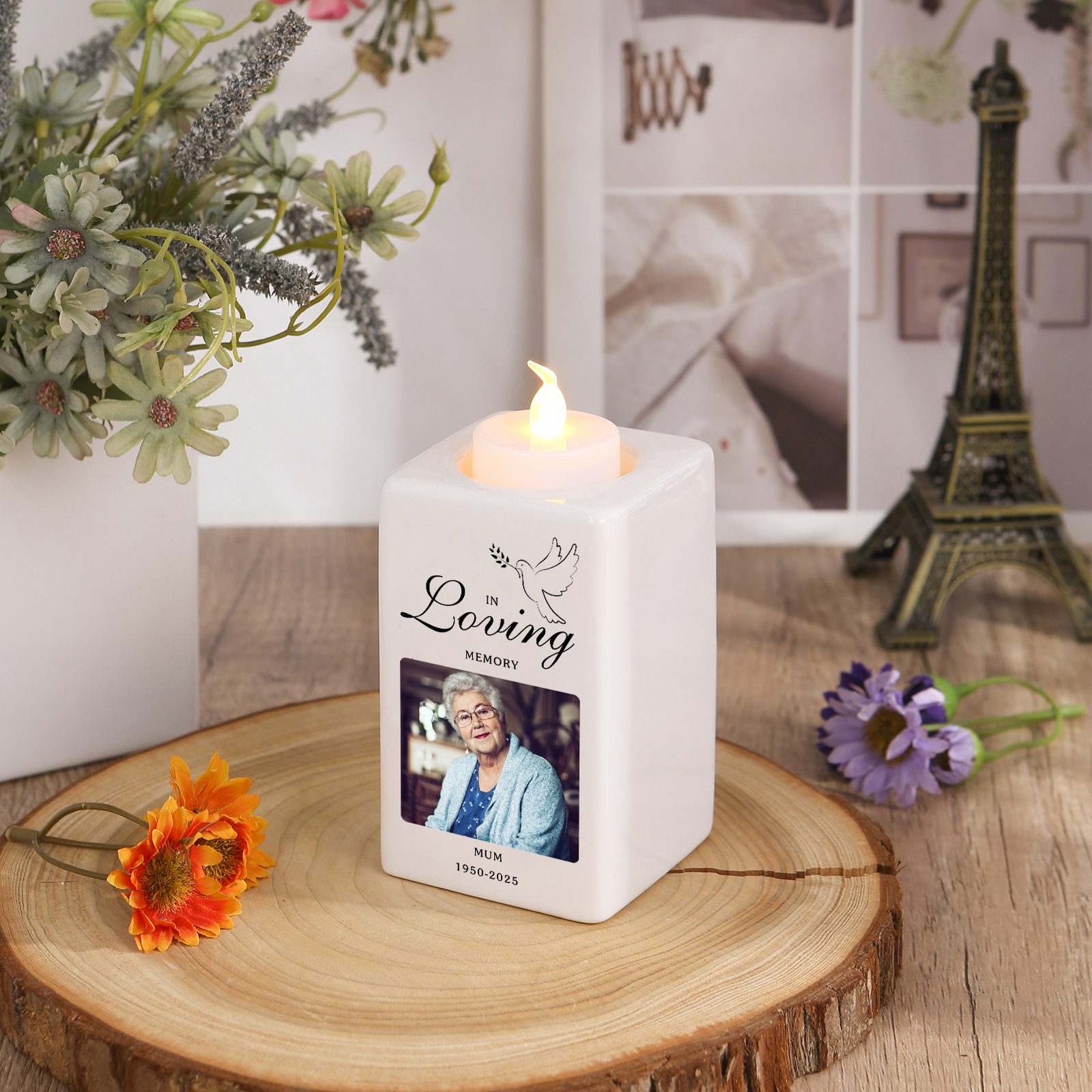 Personalised Photo Memorial Candle Holder - Custom Name & Dates Memorial Gift | Lorajewel
