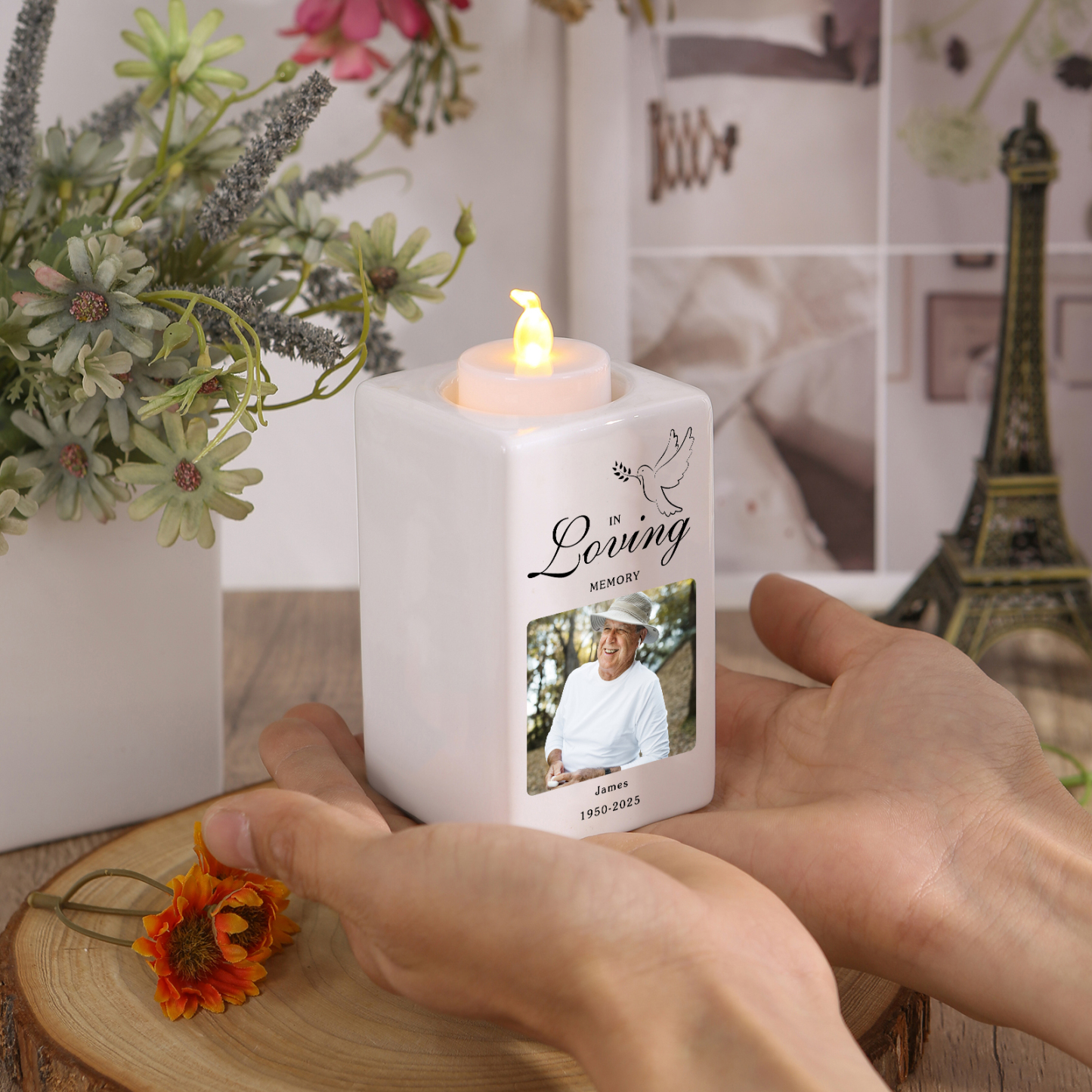Personalised Photo Memorial Candle Holder - Custom Name & Dates Memorial Gift | Lorajewel