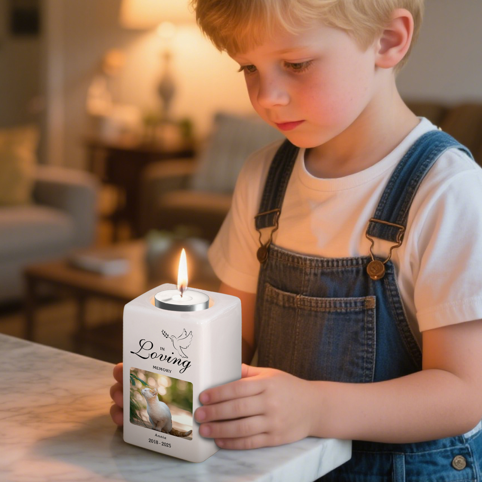 Personalised Photo Memorial Candle Holder - Custom Name & Dates Memorial Gift | Lorajewel