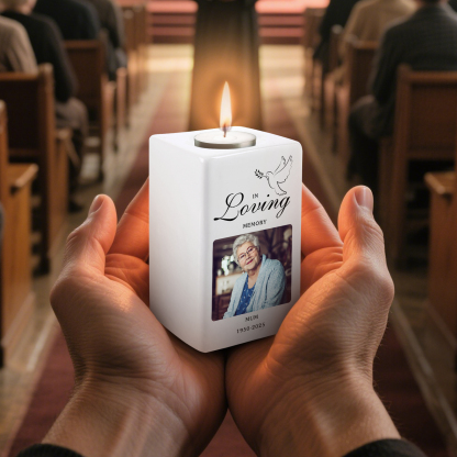 Personalised Photo Memorial Candle Holder - Custom Name & Dates Memorial Gift | Lorajewel