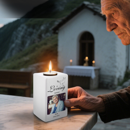 Personalised Photo Memorial Candle Holder - Custom Name & Dates Memorial Gift | Lorajewel